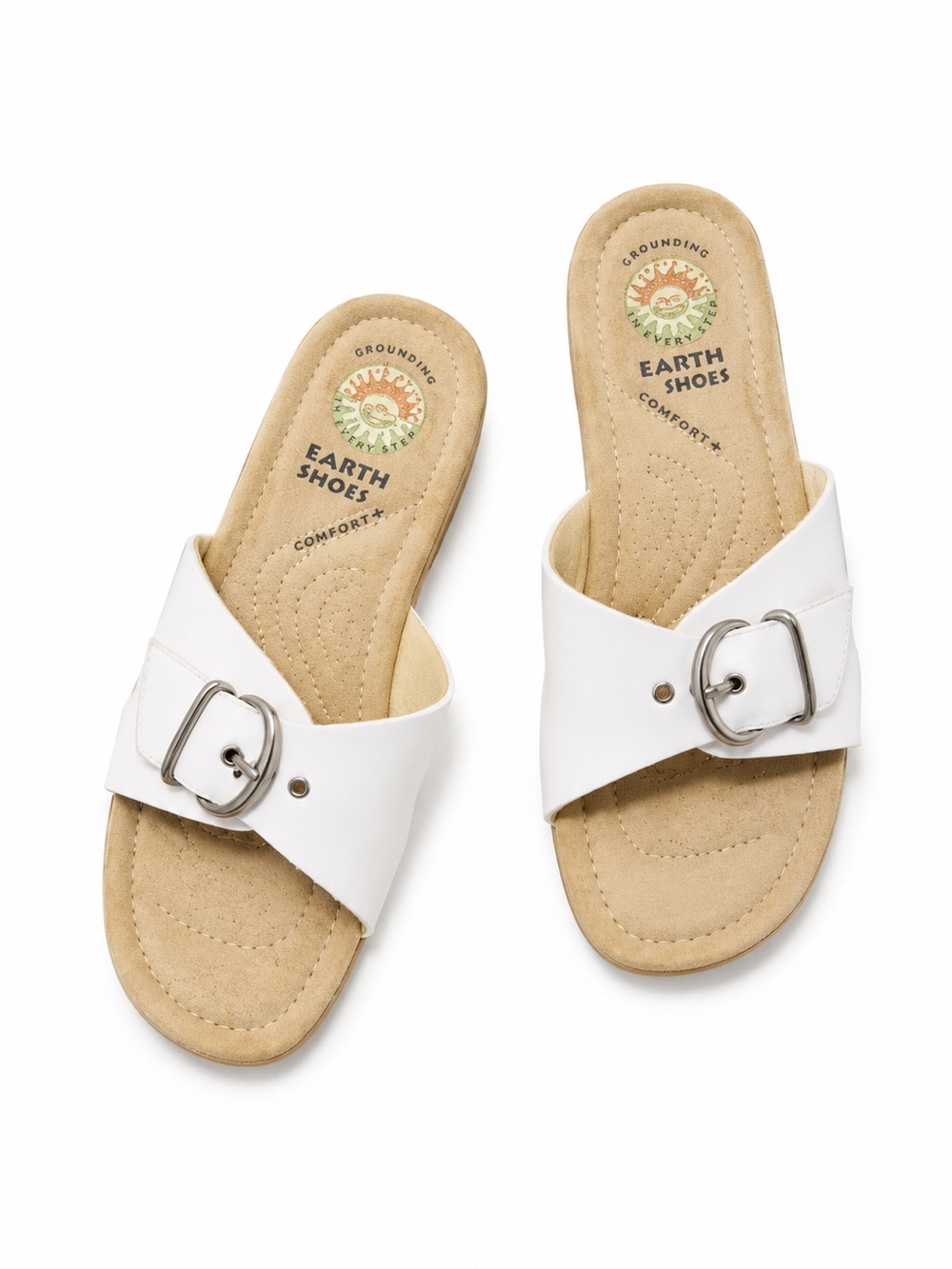 Earth Shoes White Comfort Slide Sandals Women’s 7.5M Buckle Gelron 2000 Cushion
